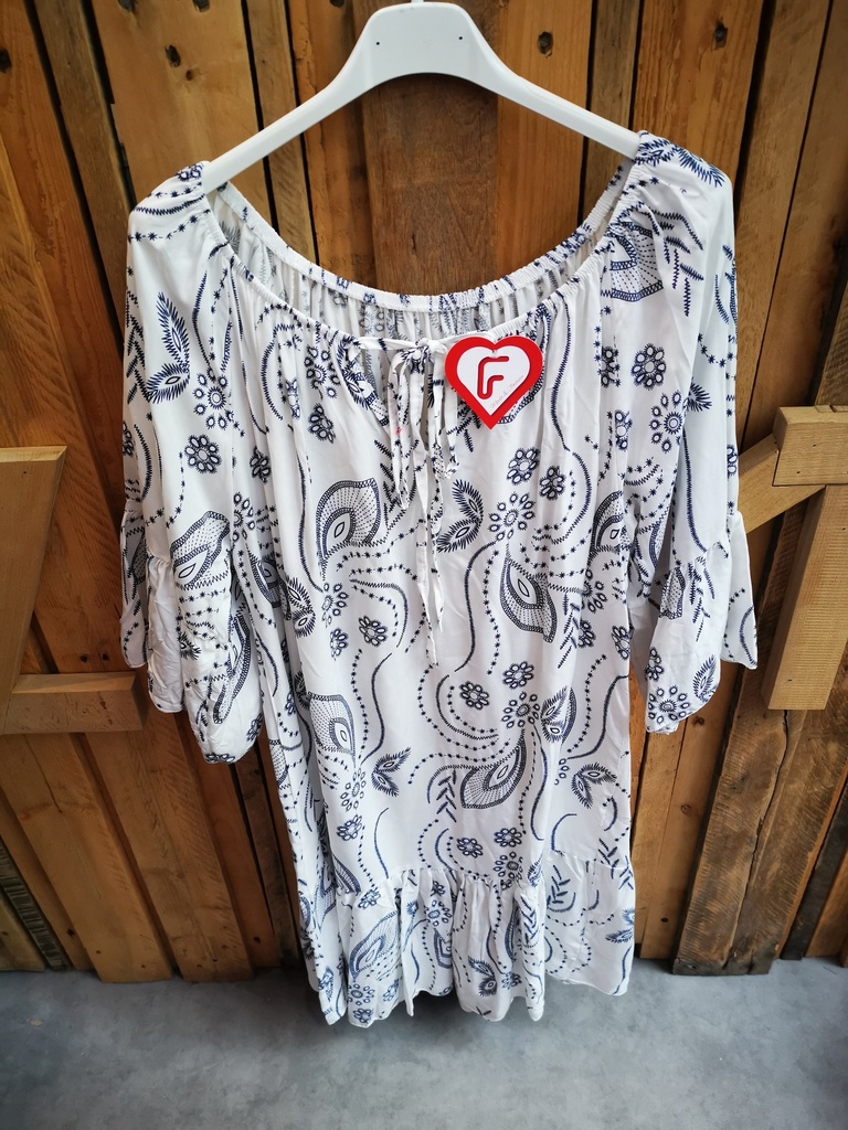 Robe courte "Odine" blanc et bleu marine