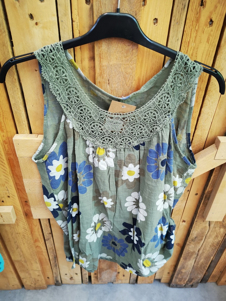 Top "Palma" fleuris kaki
