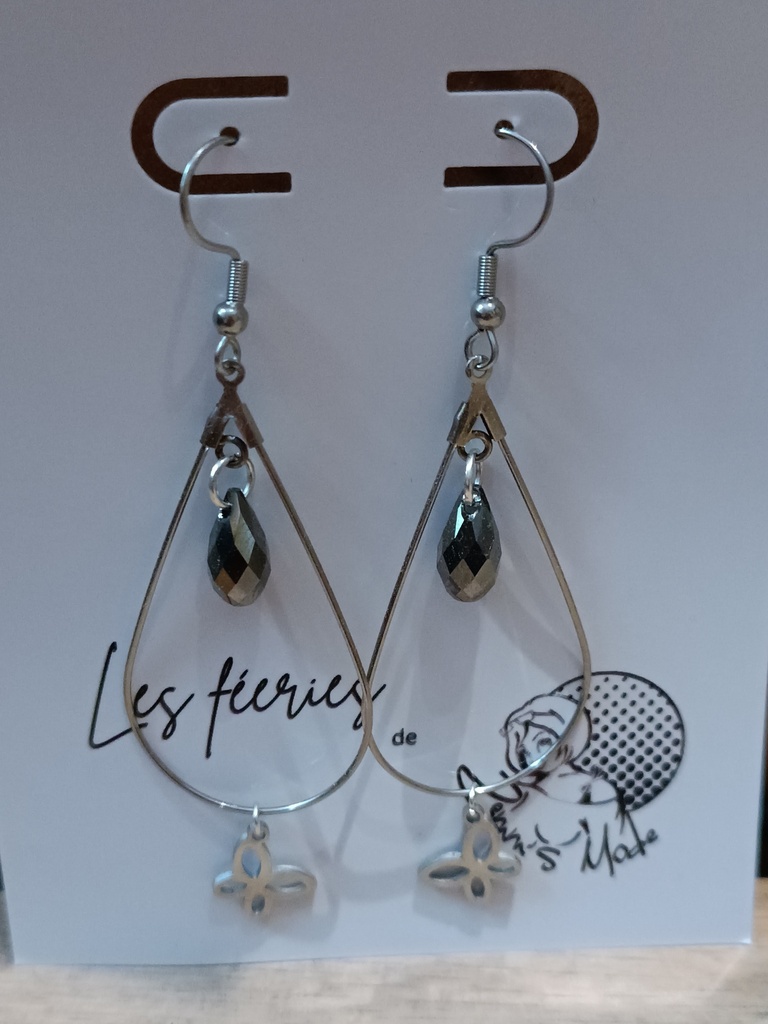B.O. gouttes argentée Swarovski Silver Night & Papillon (Fééries)
