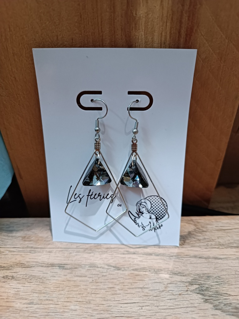 B.O. argentée trapèze Swarovski triangle Crystal Silver Night (Fééries)