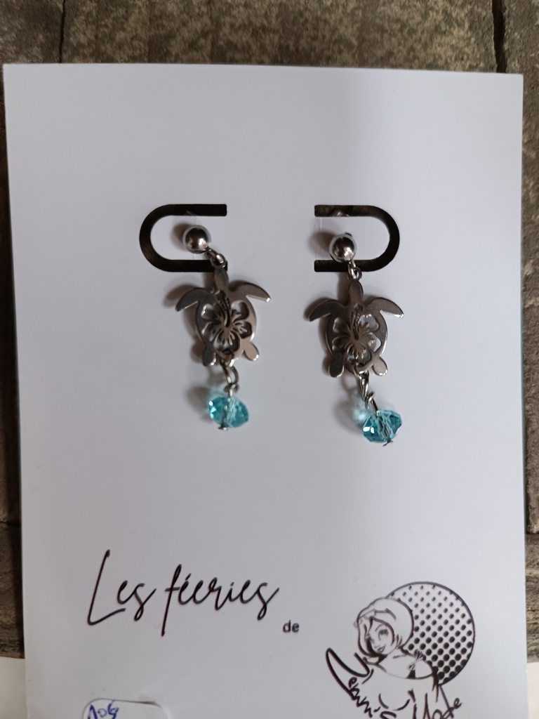 B.O. dorée Tortue & perles Sawrovski Light Turquoise (Fééries)