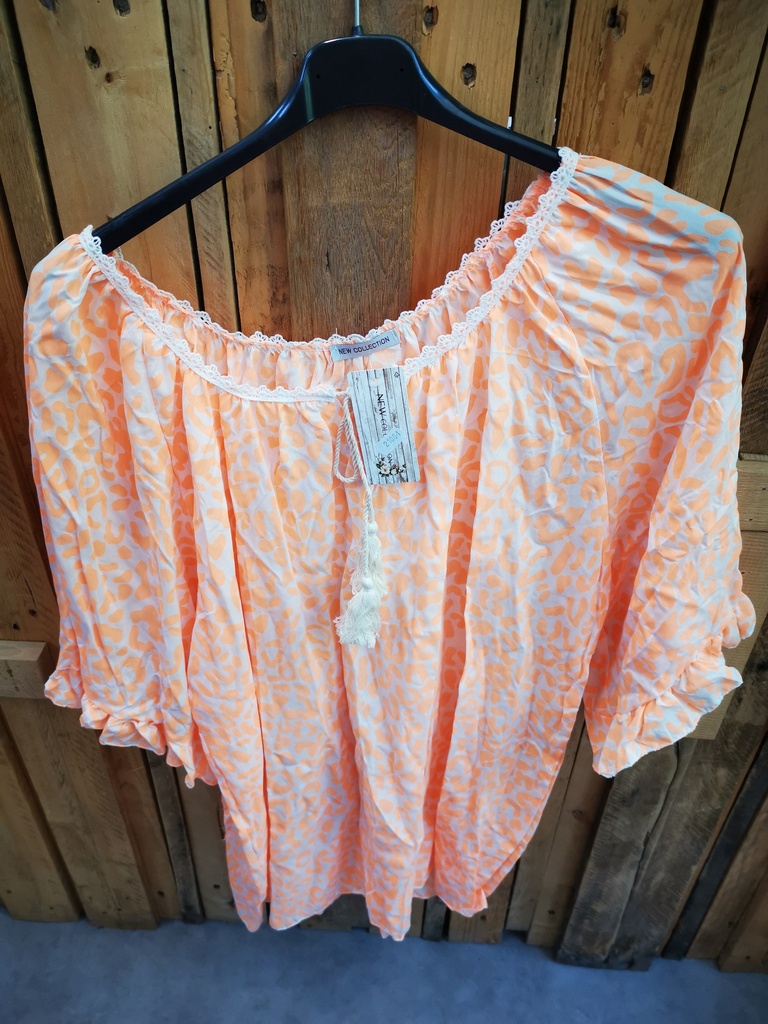 Blouse Léa col brodé Orange fluo