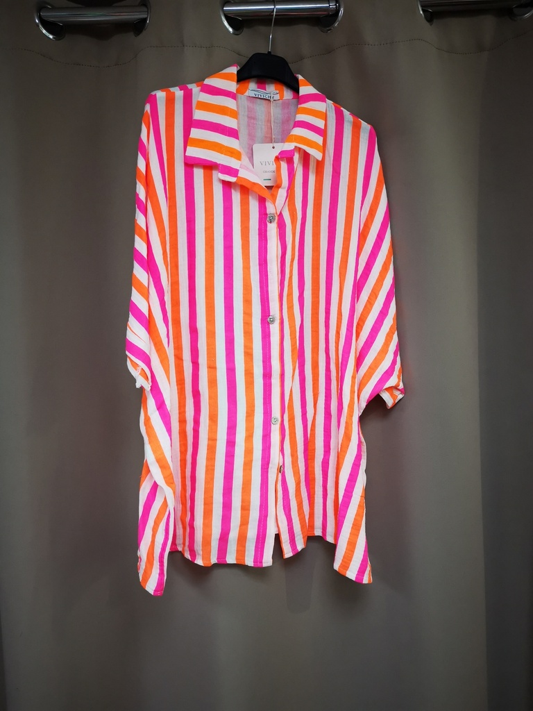 Chemise fluo lignée orange/rose