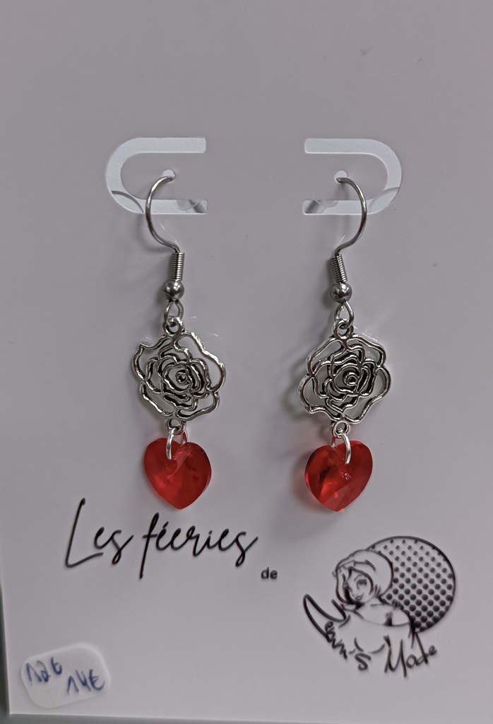Boucles d'oreilles argentées pensées ajourées cœur Siam