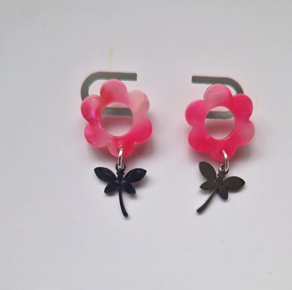 B.O. fleur marbrée écaille de tortue fuchsia libellule (Fééries)