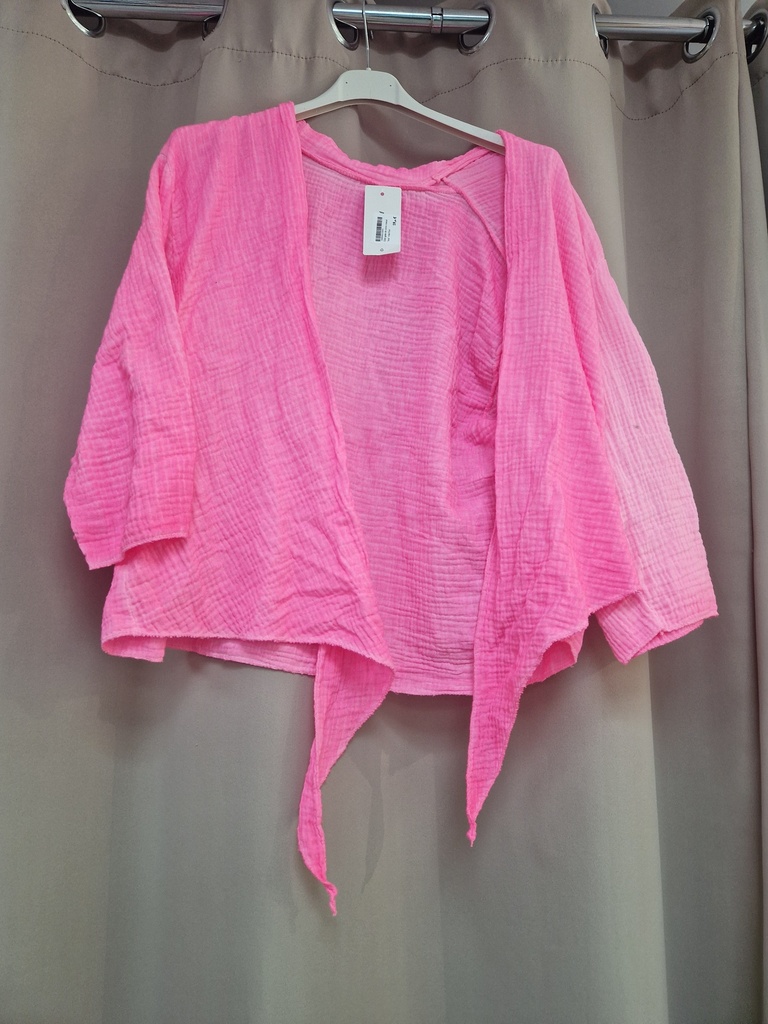 Gilet gaze de coton noeud "boa" rose fluo