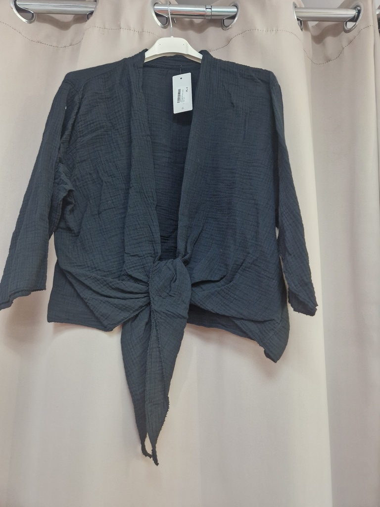 Gilet gaze de coton noeud "boa" noir