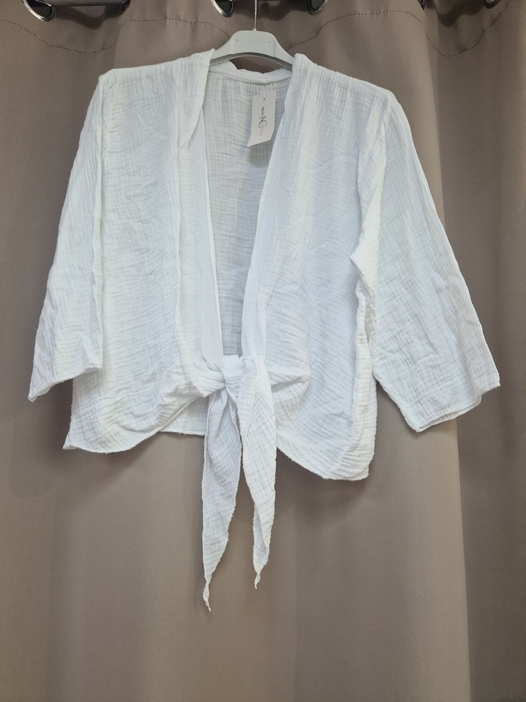 Gilet gaze de coton noeud "boa"blanc