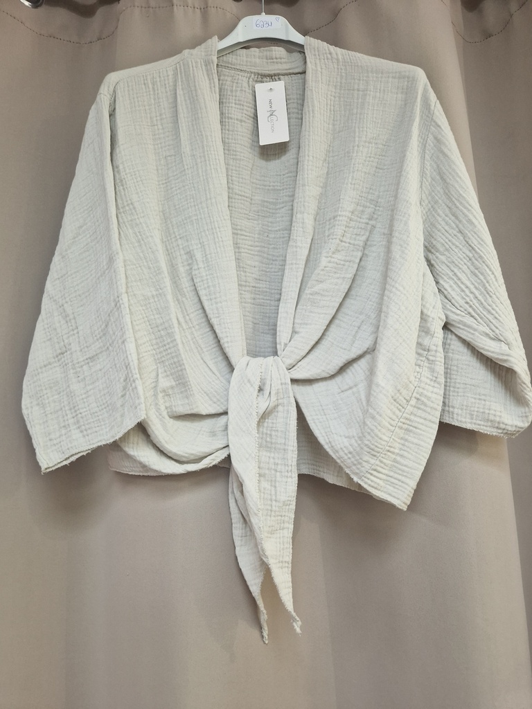 Gilet gaze de coton noeud "boa"beige
