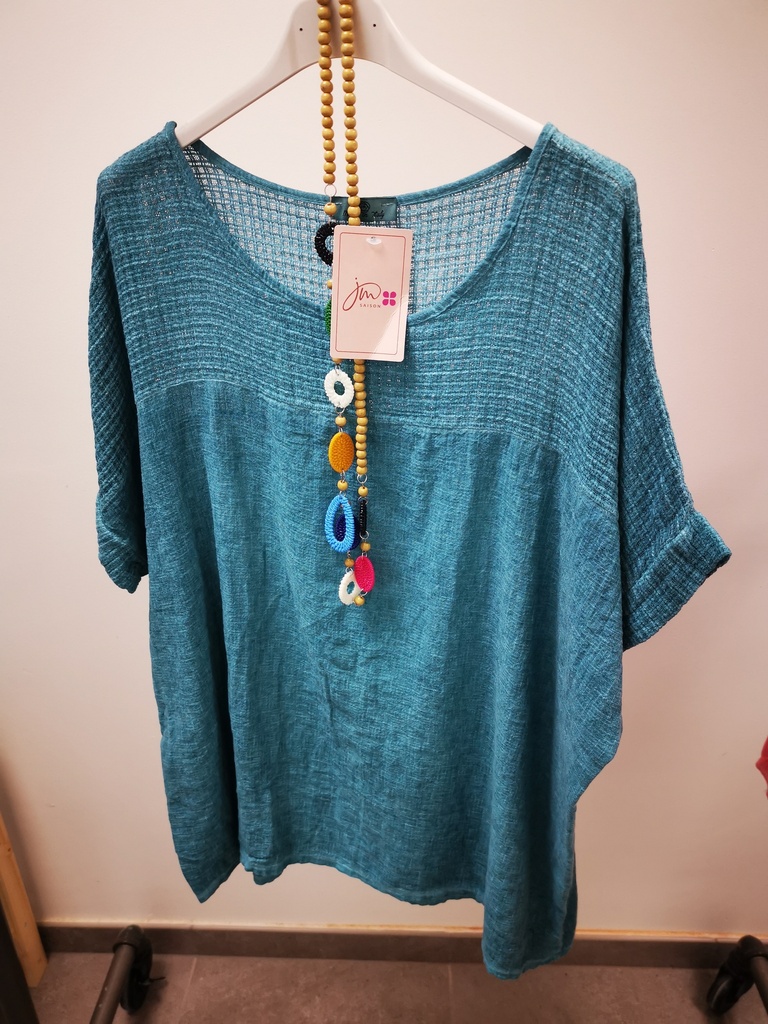 blouse Ondine turquoise +collier 