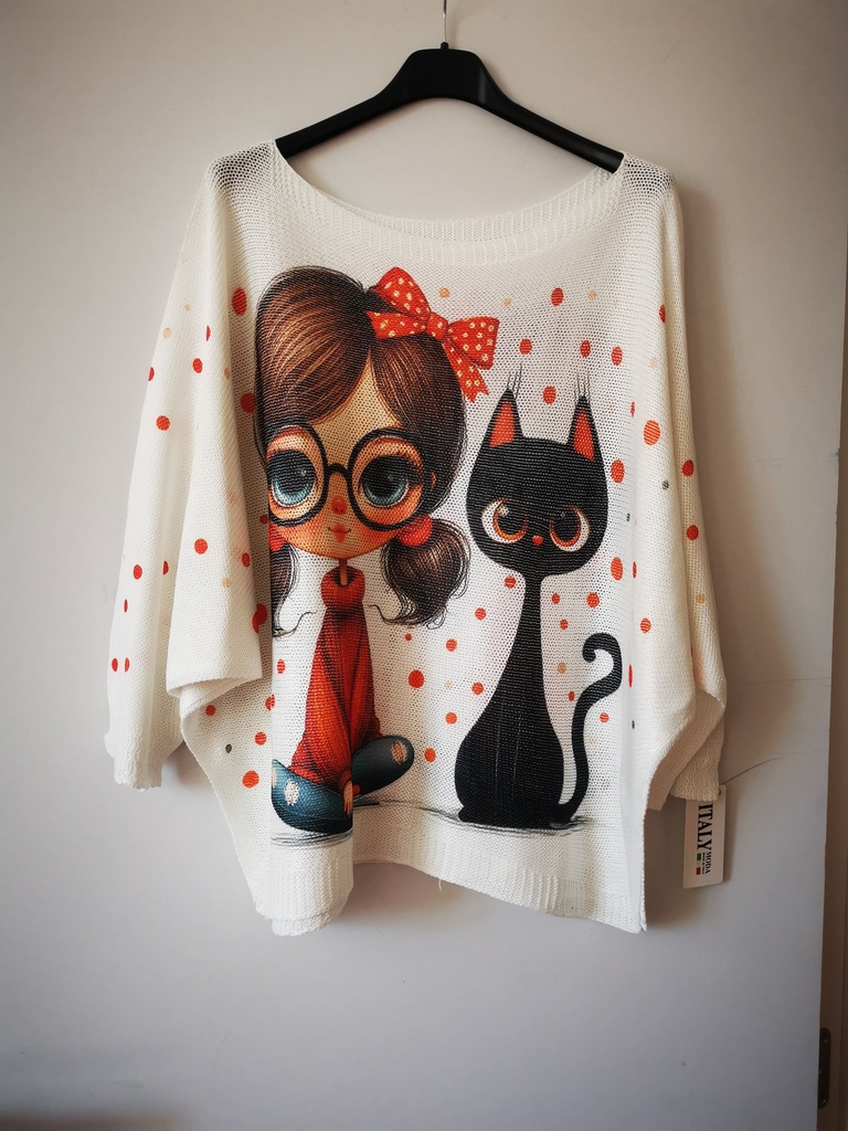 Pull maille chat-fille lunette