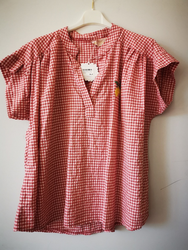 blouse vichy citron col mao terracota