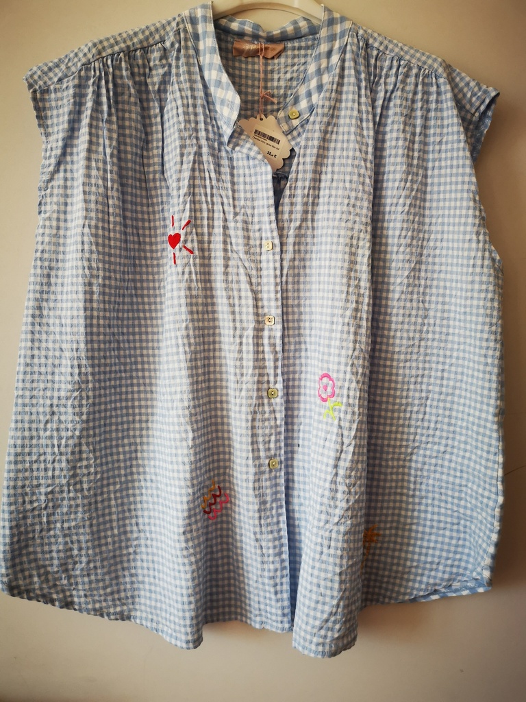 Chemise vichy cactus bleu ciel