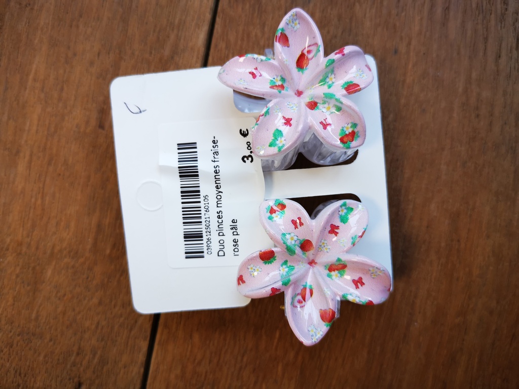 Duo pinces moyennes fraise-rose pâle