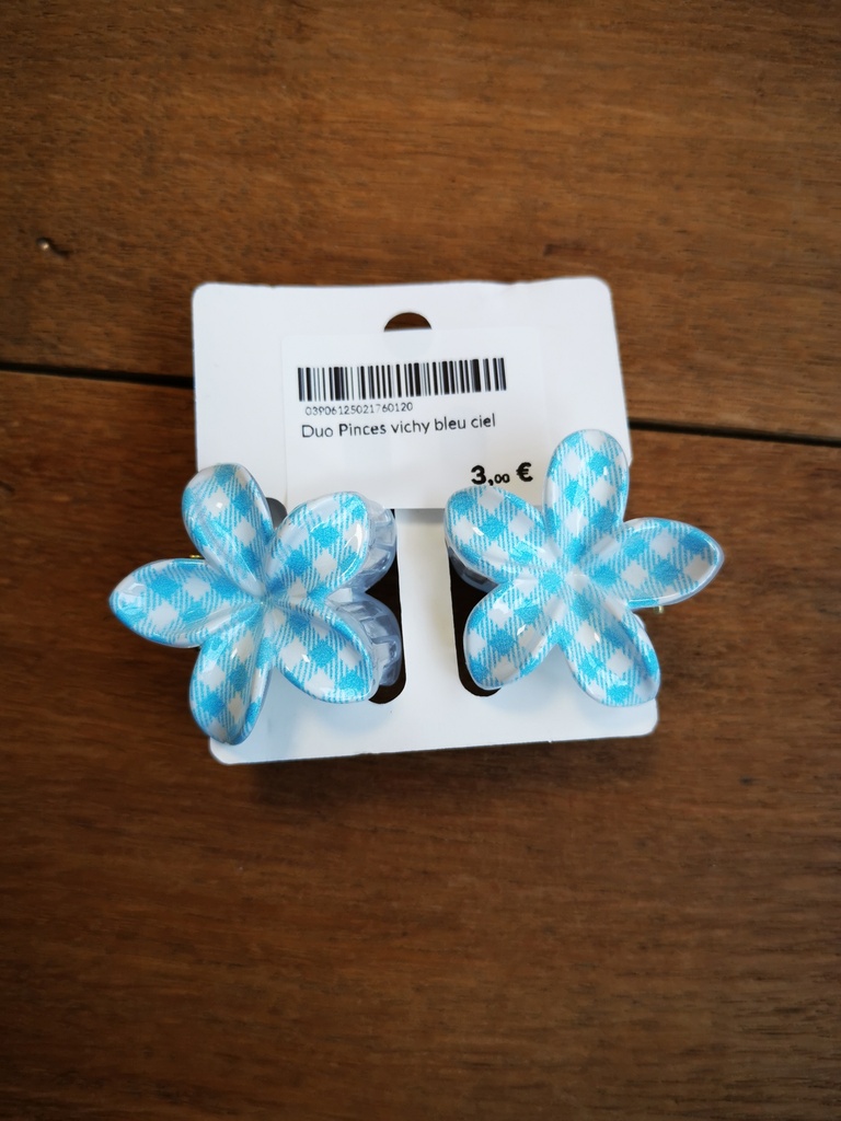 Duo Pinces vichy bleu ciel