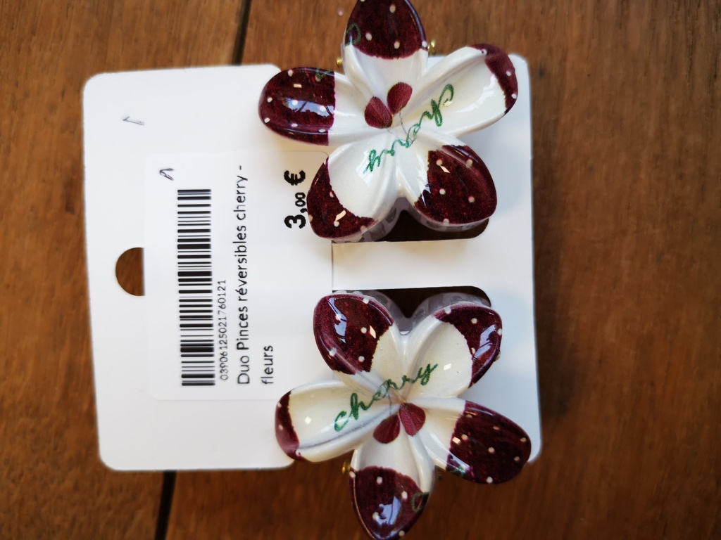 Duo Pinces réversibles cherry - fleurs