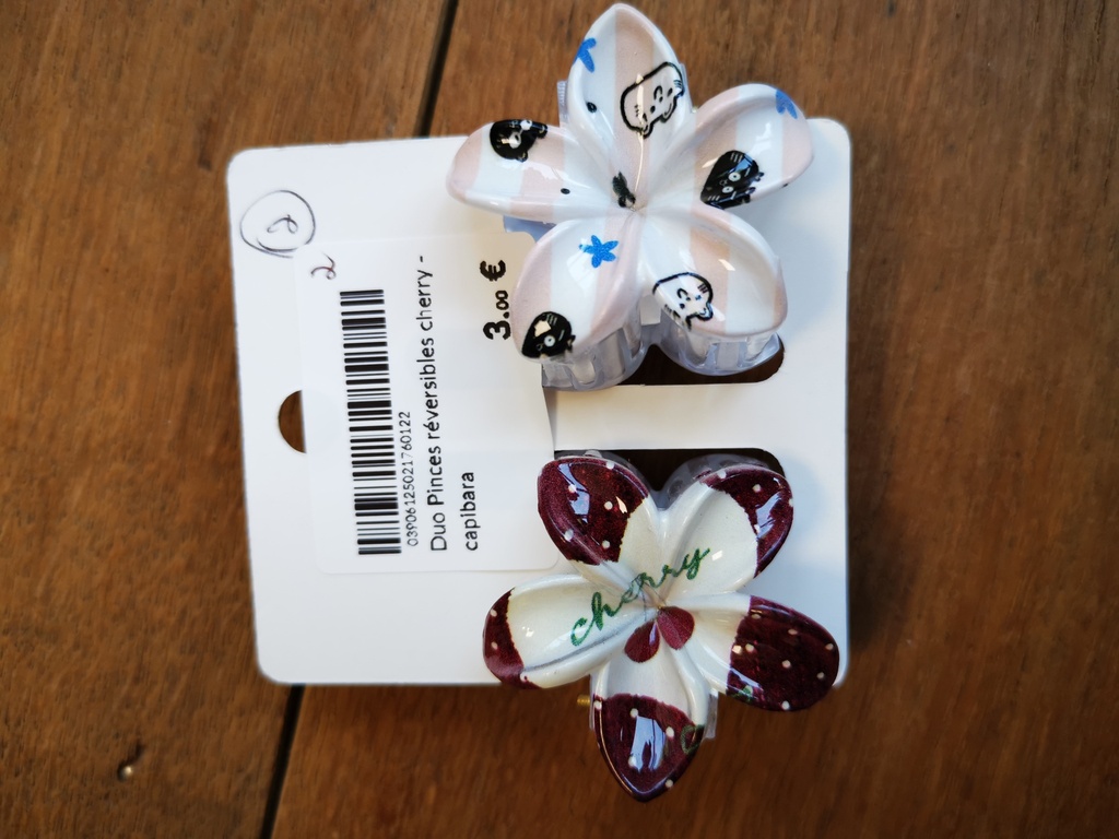 Duo Pinces réversibles cherry - chat
