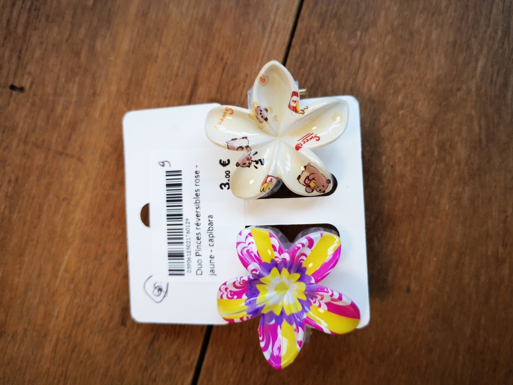 Duo Pinces réversibles rose - jaune - capibara