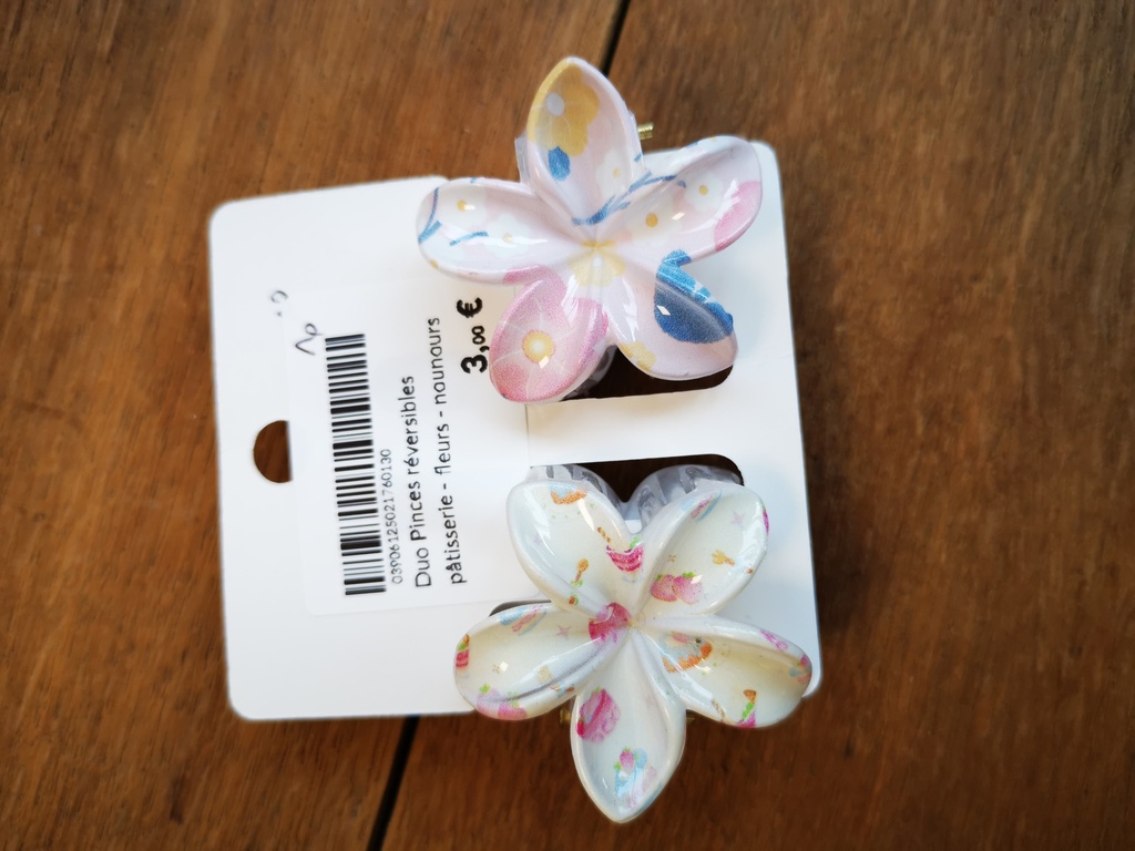 Duo Pinces réversibles pâtisserie - fleurs - nounours