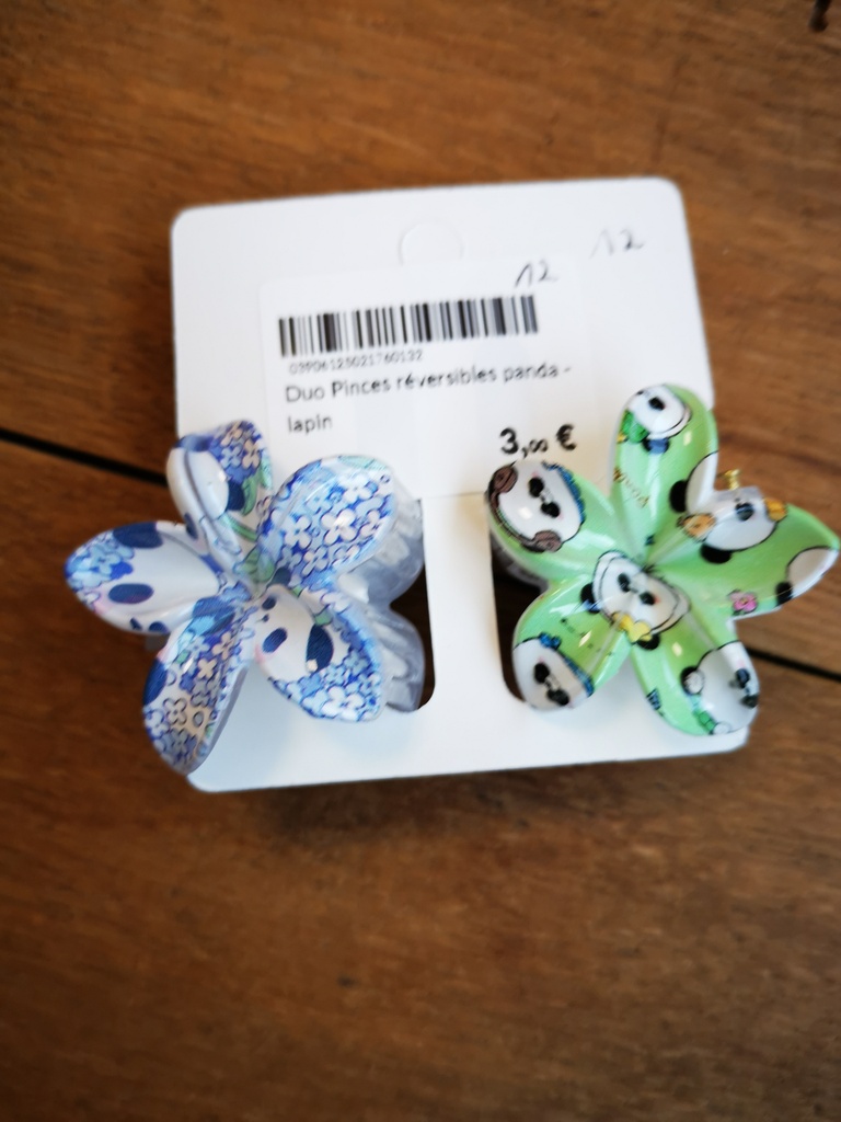 Duo Pinces réversibles panda - lapin
