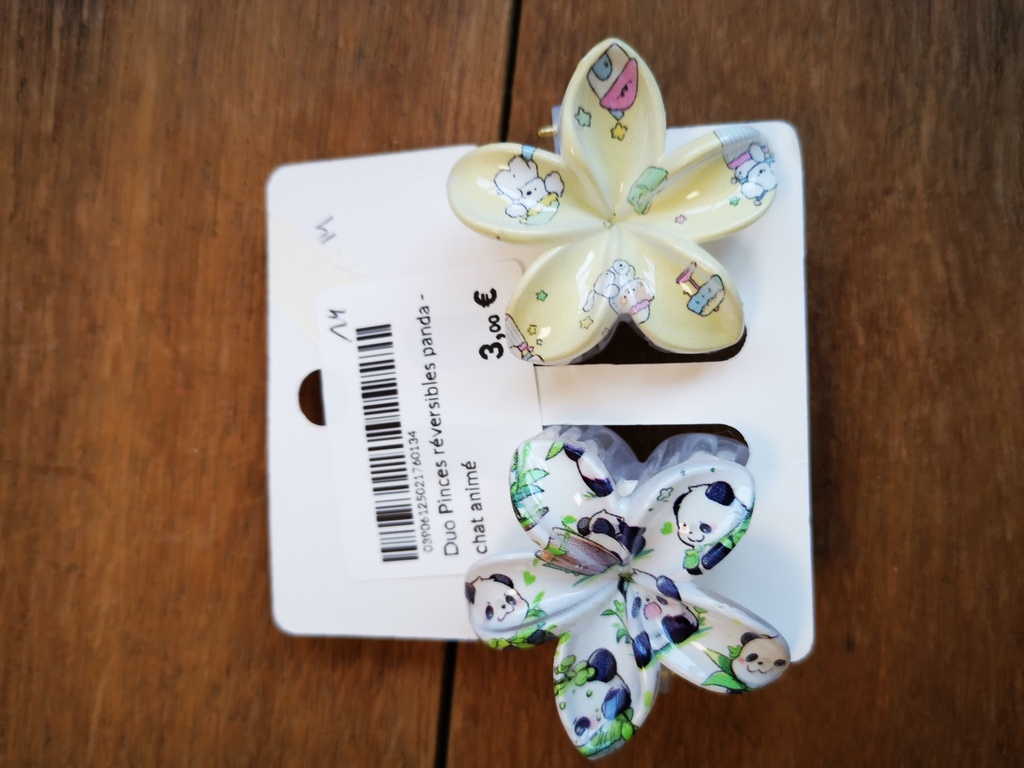 Duo Pinces réversibles panda - chat animé