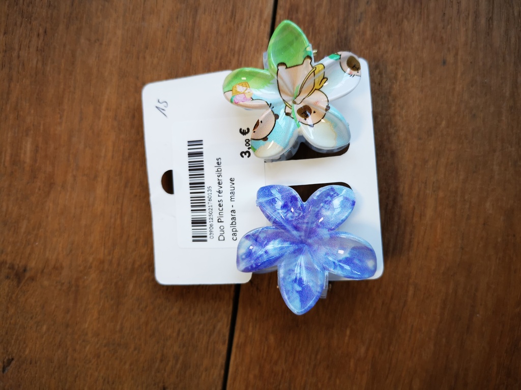 Duo Pinces réversibles capibara - mauve