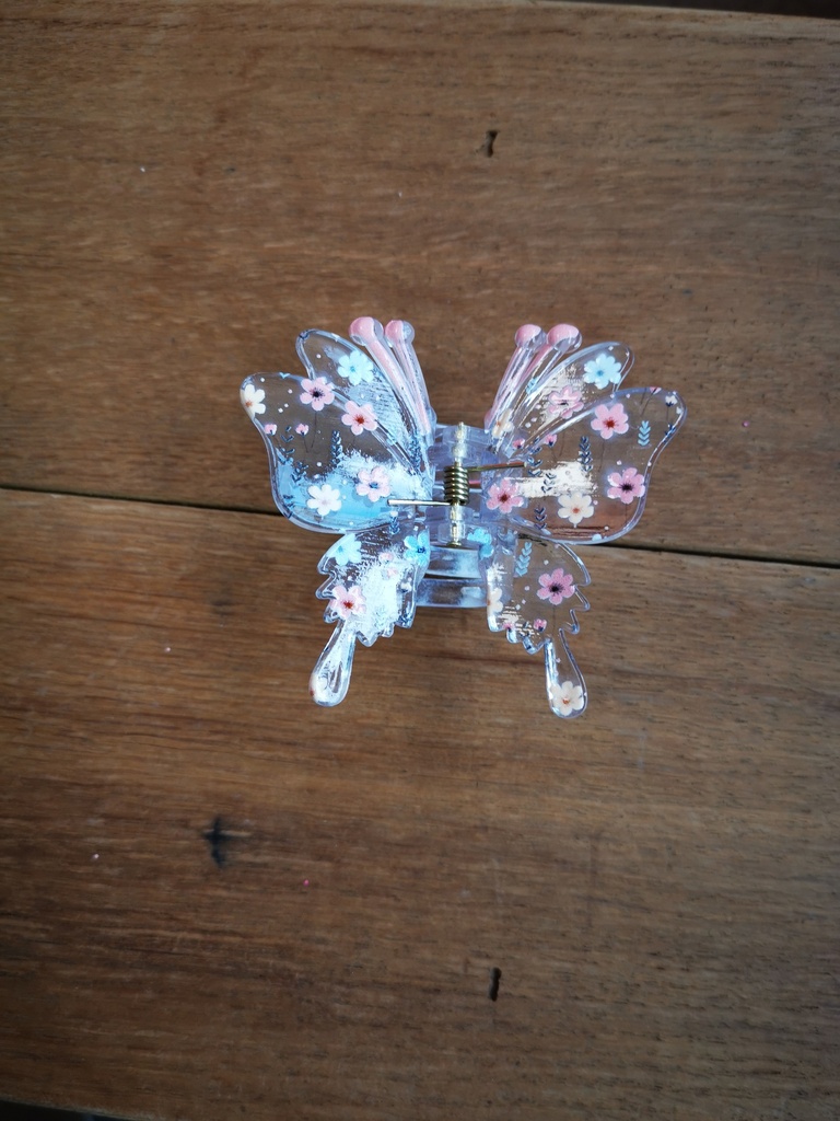 Grande pince "papillons" transparente rose