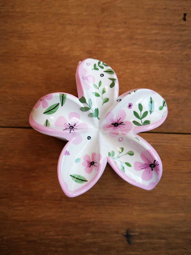Grande pince "fleurie" rose et feuille