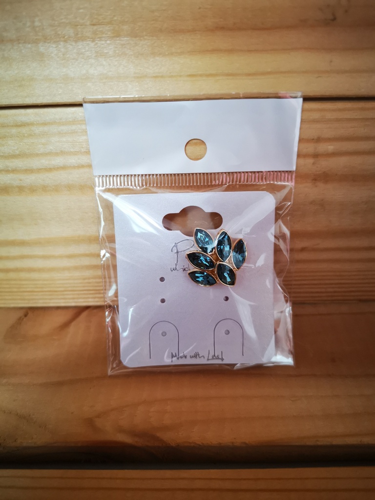 Broche aimantée dorée pétales turquoise