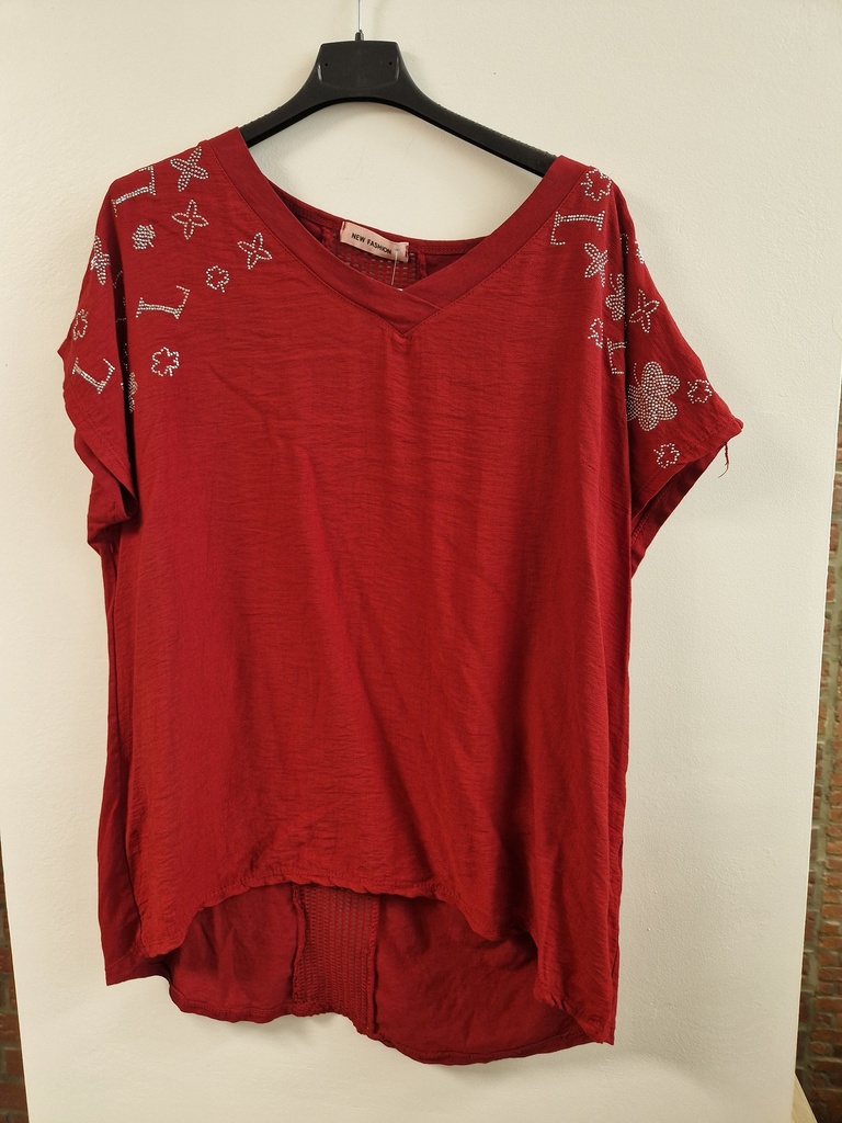 Blouse trèfles strass bordeaux