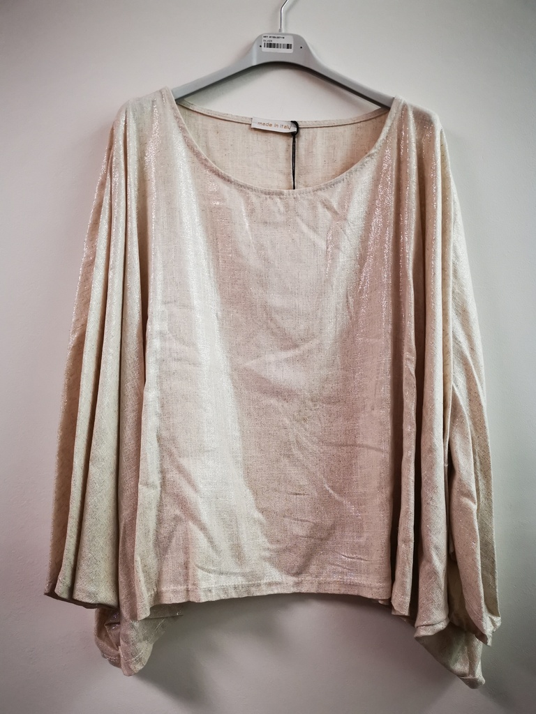 Blouse poncho Beige pailletée en lin