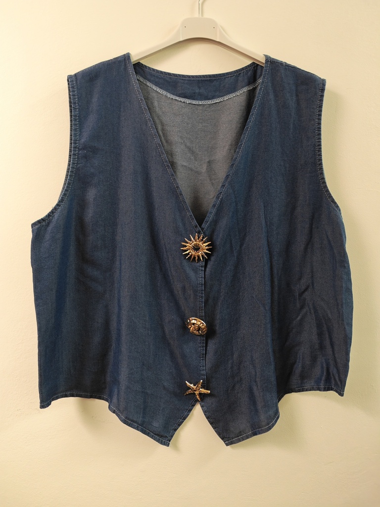 Boléro jeans foncé 3 broches dorées