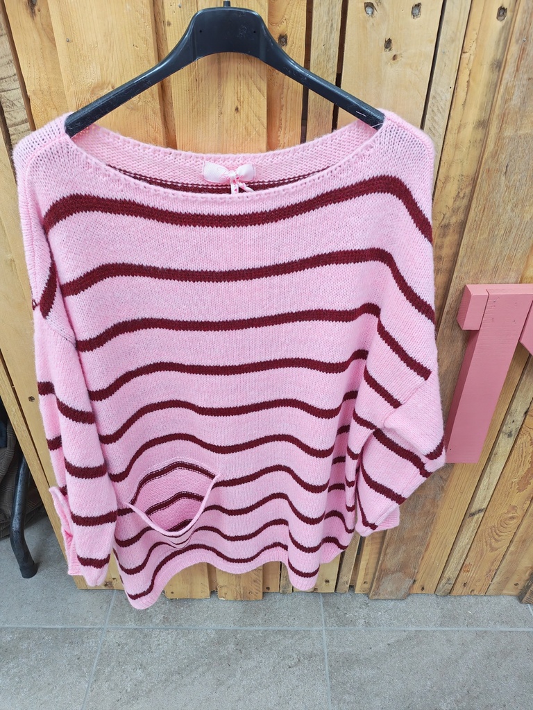 Pull "Mada" rose & bordeaux