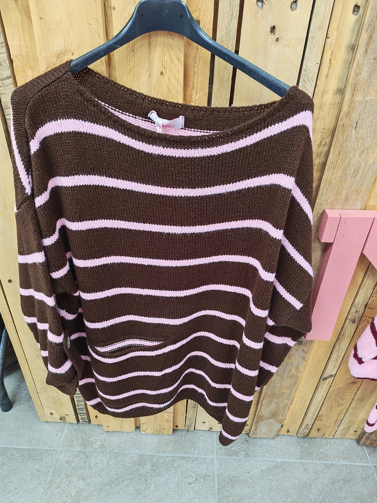 Pull "Mada" Chocolat & rose pâle