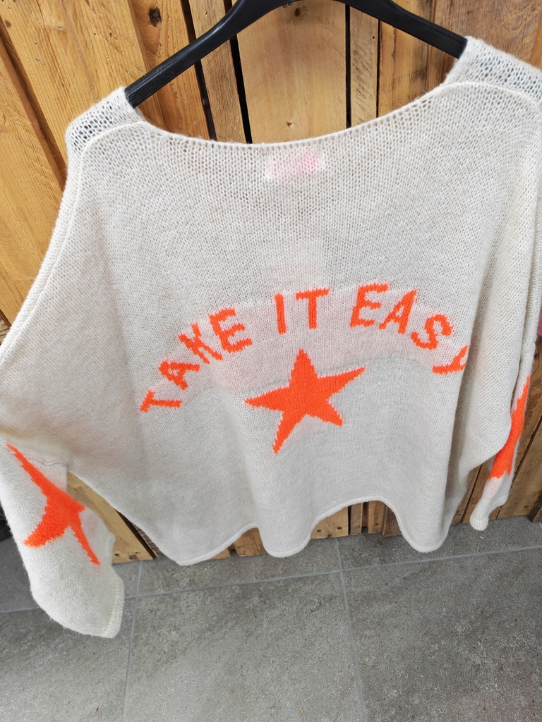 Pull "Take it easy" beige & orange fluo