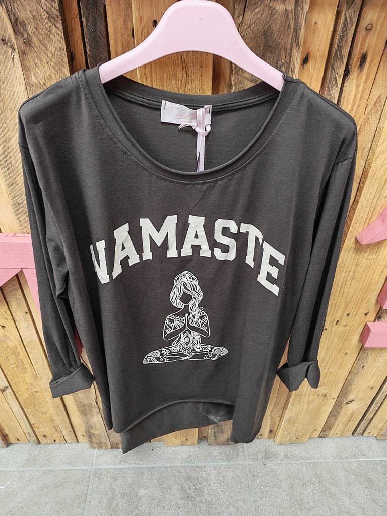 T-shirt "Namasté" manche asym. Chocolat & Beige
