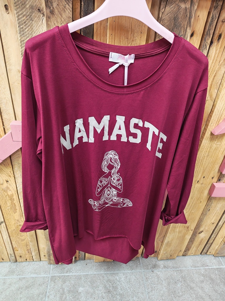 T-shirt "Namasté" manche asym. Bordeaux & Taupe