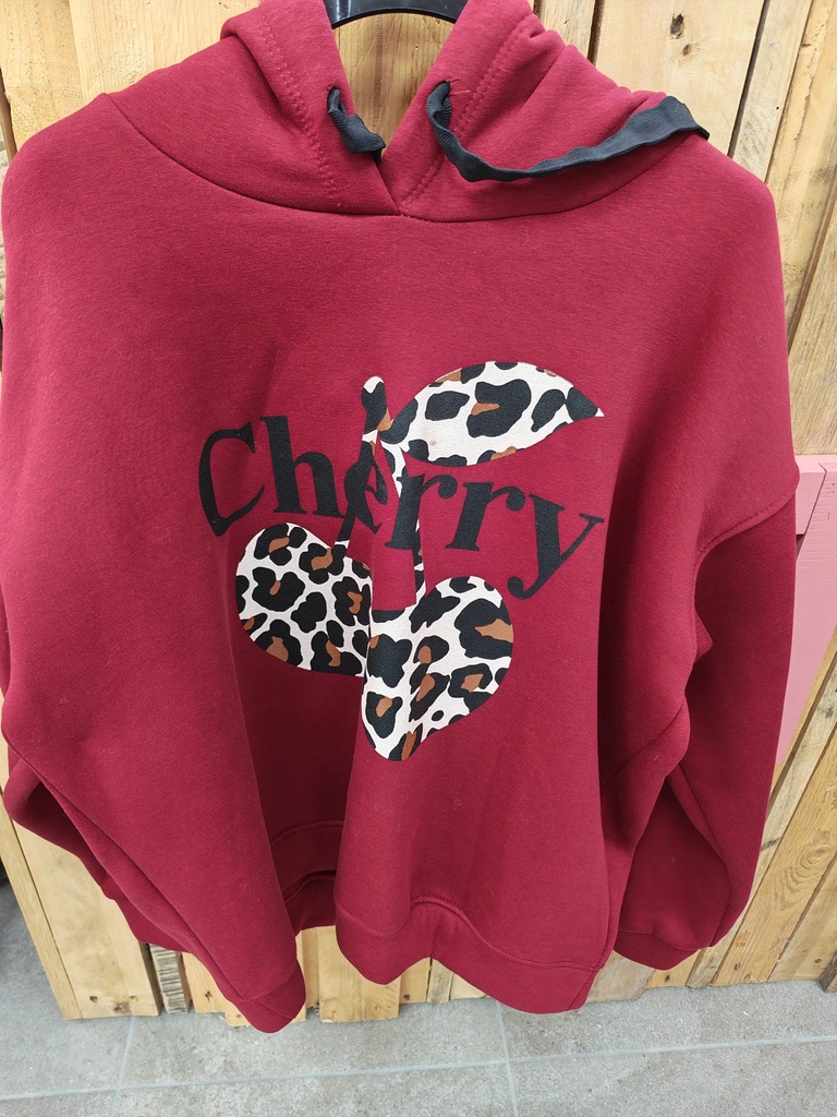 Pull molletonné bordeaux cerise léopard à capuche