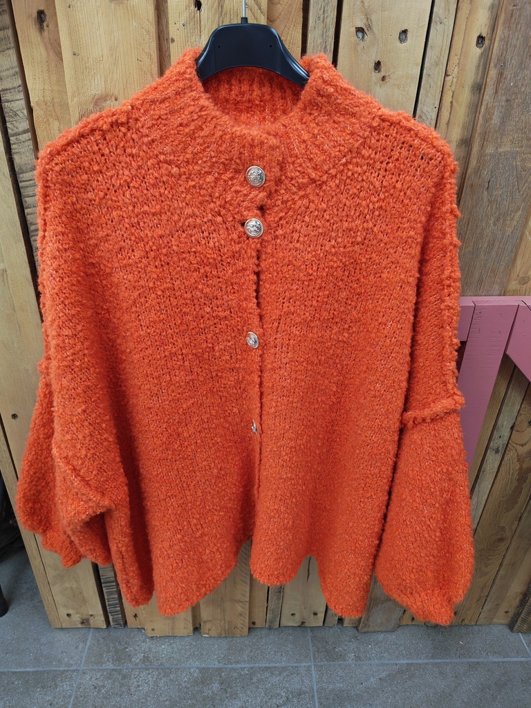 Gilet laine boutons argentés "Vania" orange