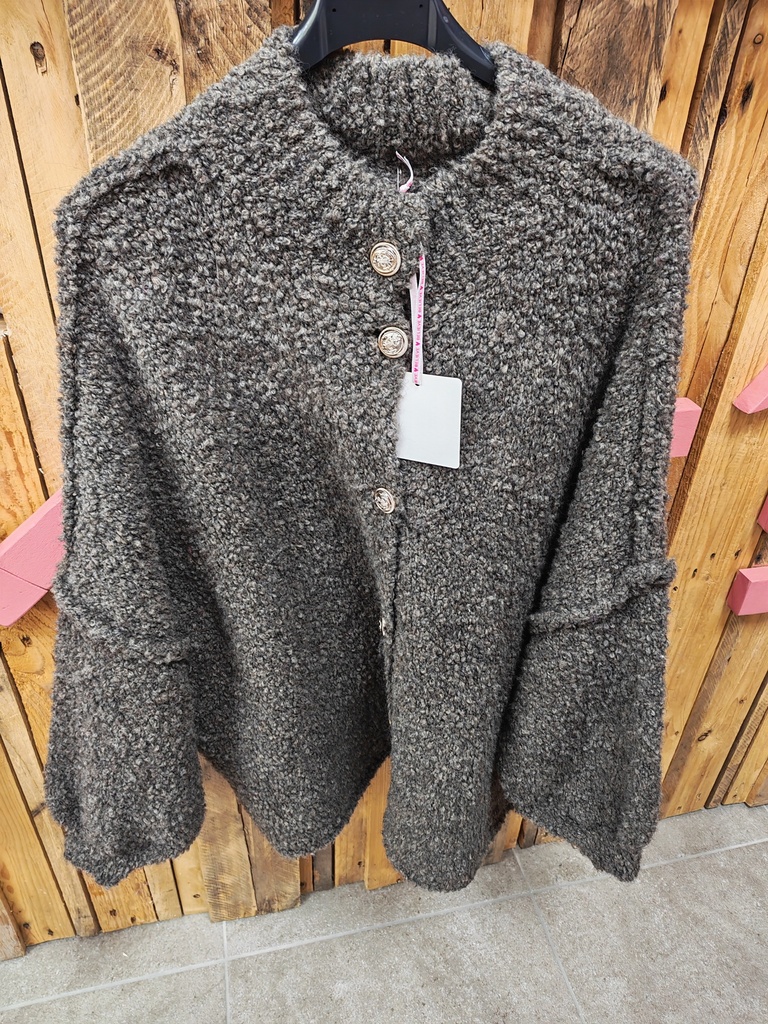 Gilet laine boutons argentés "Vania" gris/taupe