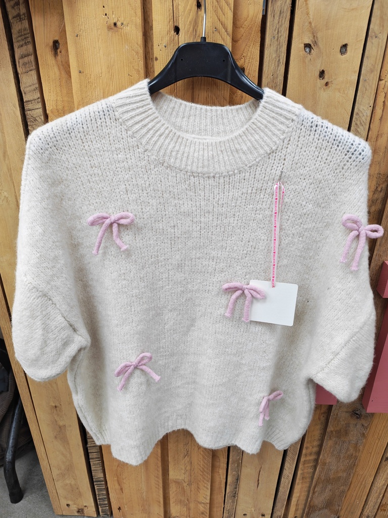 Pull "Tereza" blanc noeud rose