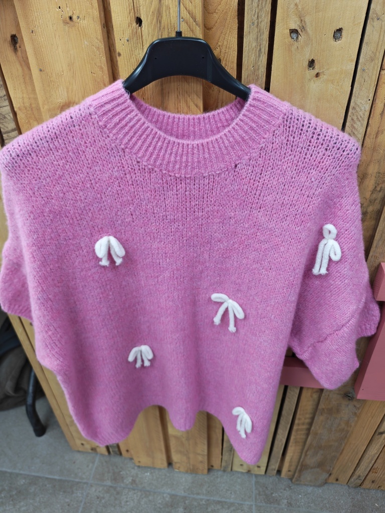 Pull "Tereza" rose nœud blanc