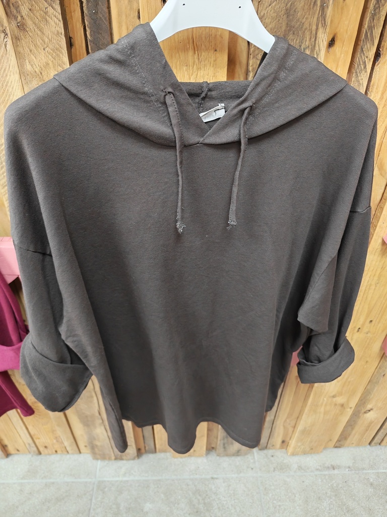 Pull capuche uni sweat léger " Liloo" chocolat