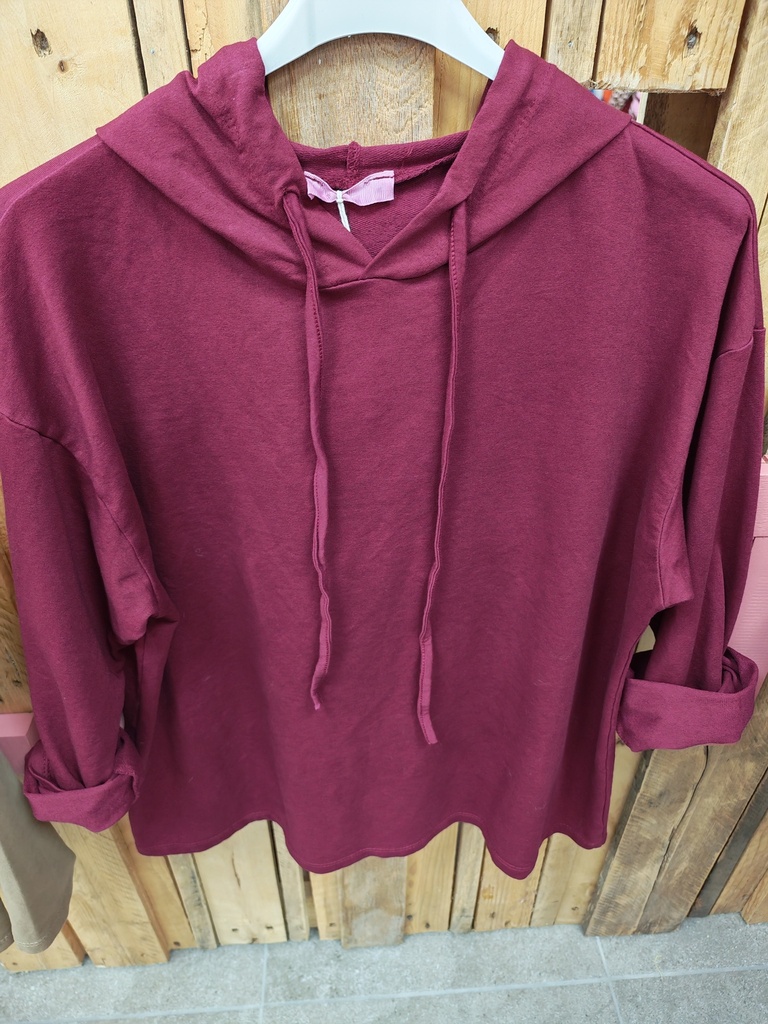 Pull capuche uni sweat léger " Liloo" Bordeaux