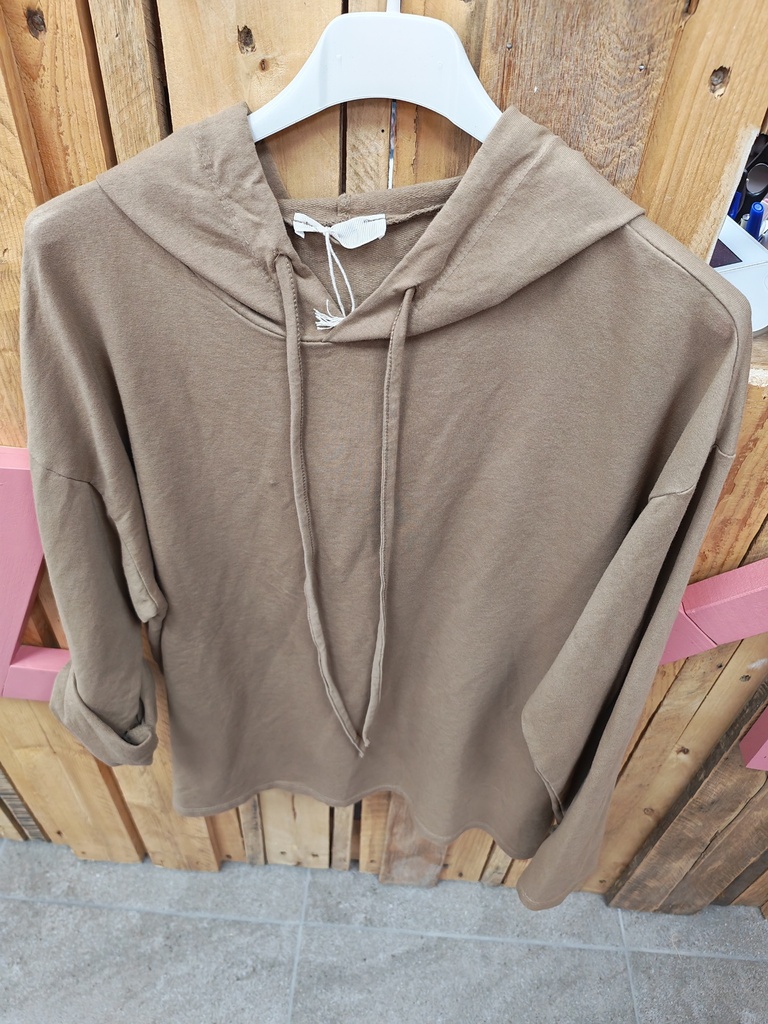 Pull capuche uni sweat léger " Liloo" Camel