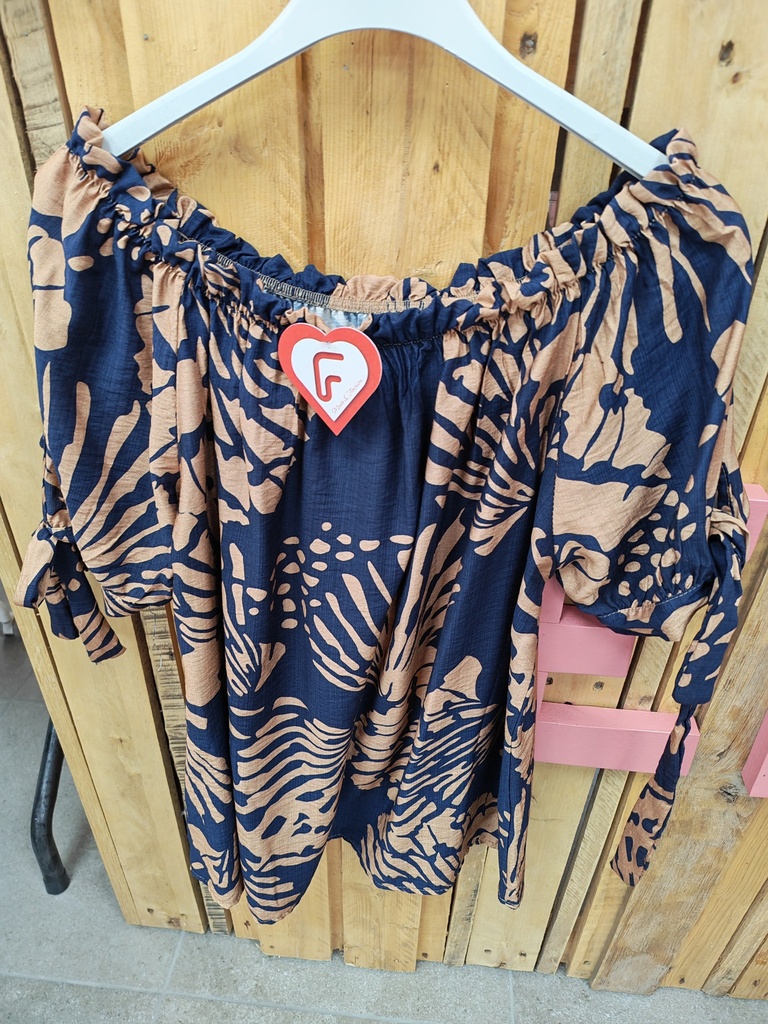 Blouse "Suzan" Marine & Camel