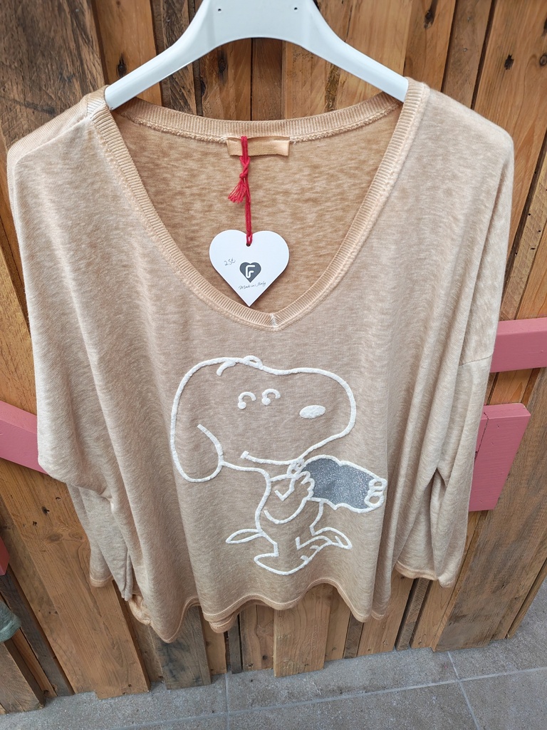 Pull Snoopy chiné beige