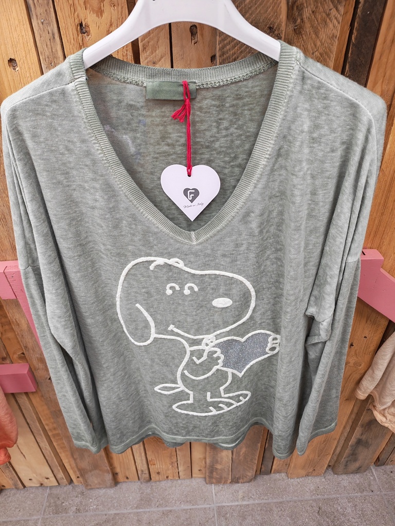 Pull Snoopy chiné kaki