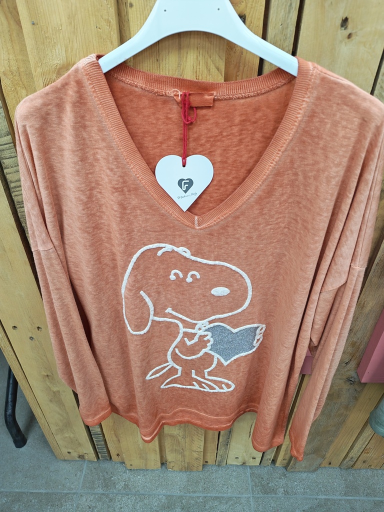 Pull Snoopy chiné rouille