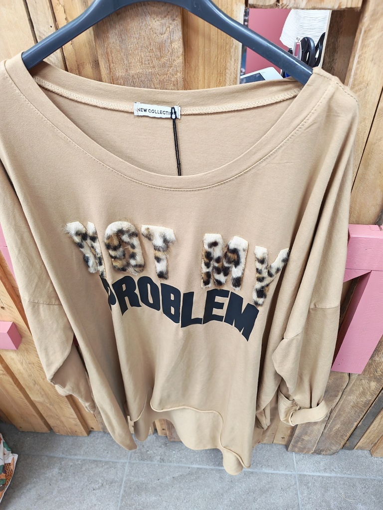 T-shirt "Not my problem" manches longues léopard camel